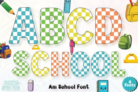 Am School Checkered Alphabets: A Lively Font Bundle for Education
